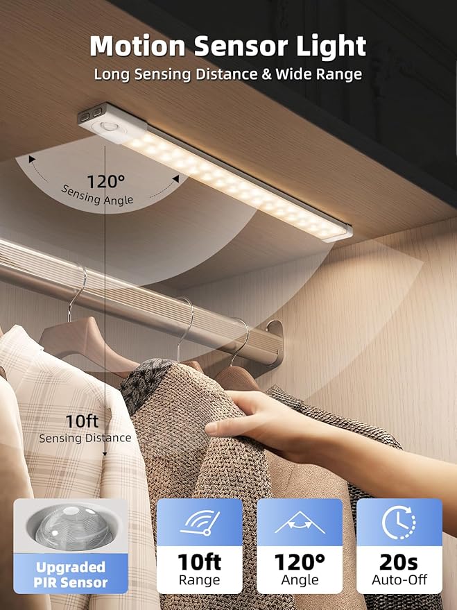EZVALO 6 Pack LED Under Cabinet Lights Wireless with Charging Station, 11.8'' Motion Sensor Light Indoor, 1100mAh Rechargeable, 3 Color Temperatures, Dimmable Closet Lights for Pantry, Hallway, Stair