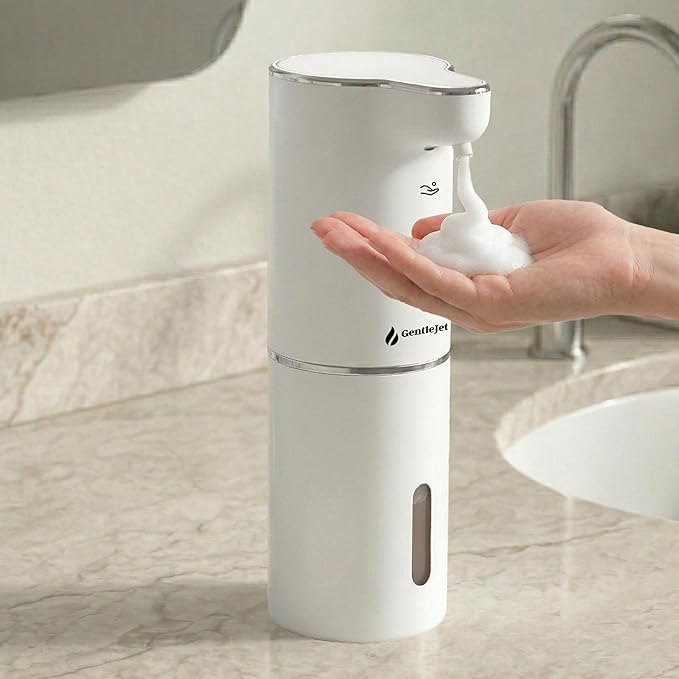 GentleJet JetFoam Automatic Foam Soap Dispenser Touchless Sensor, USB-C Rechargeable, Adjustable Output, IPX5 Waterproof, 300 ml, Bathroom & Kitchen Countertop