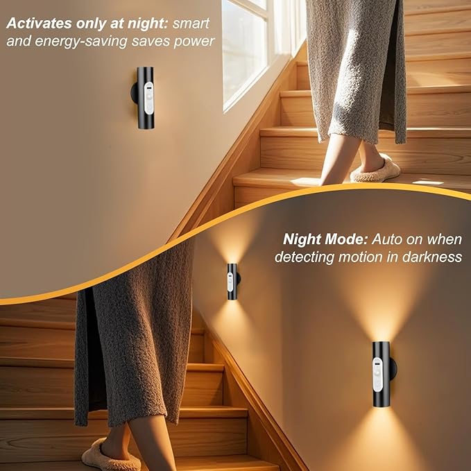 Battery Operated Wall Sconce Set of 2, Magnetic Stick on Wall Lights Rechargeable Motion Sensor Night Lights Indoor with Remote Control, Wireless Up and Down Wall Sconces, 3 Modes Dimmable, Aluminum
