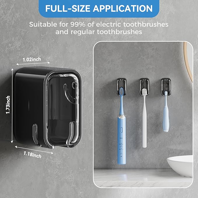 Toothbrush Holders for Bathroom【Innovation Single Slot Design】 2PCS Toothbrush Holder Wall Mounted with Cover for Shower, Single Toothbrush Dispenser Storage Organizer for Family & Travel
