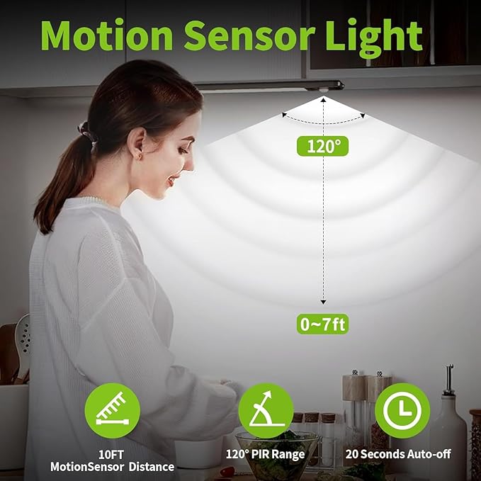 LUCK AROUND 6 Pack Under Cabinet Lighting, Motion Sensor Light, 10-Inch Rechargeable LED, Battery Powered White