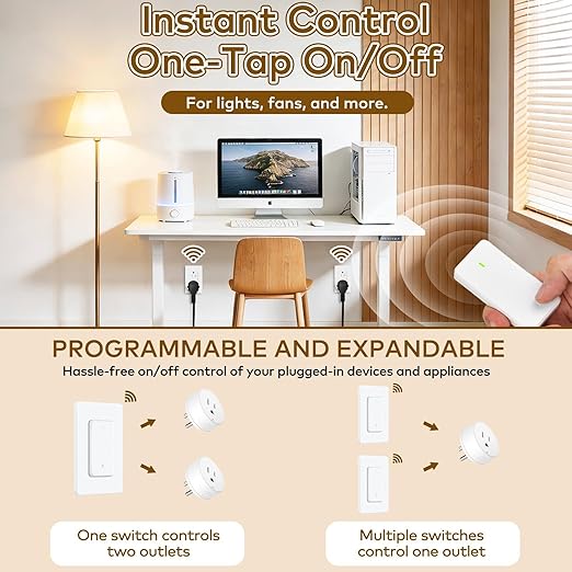 NineLeaf 4 Plug-in Light Switches with 1 Remote, Wireless Remote Control Light Switch with Wall Switch, 15A/1500W, TUV Listed, No Wiring, 500ft RF, Remote Control Outlet for Lamps,Household