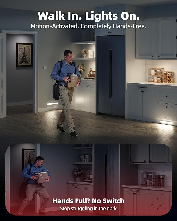 6-Pack Under Cabinet Lighting Wireless, LED Motion Sensor Light Indoor, Rechargeable Closet Lights Battery Operated, Dimmable & 3 Color Temps, Under Counter Lights for Kitchen, Stairs(14inch)