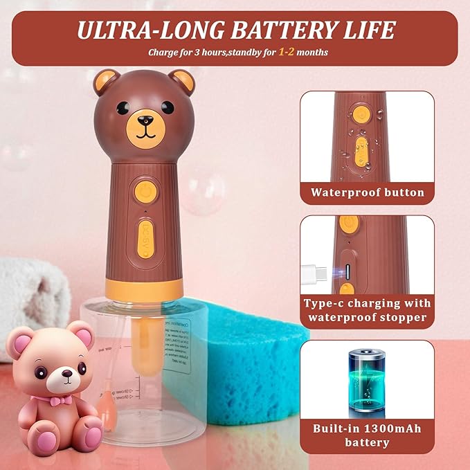Electric Foaming Shampoo Dispenser for Dog and Cat Bathing, Rechargeable Soap Dispenser for Pet Bathing, Bathroom, Kitchen Sink, Toilet Cleaning