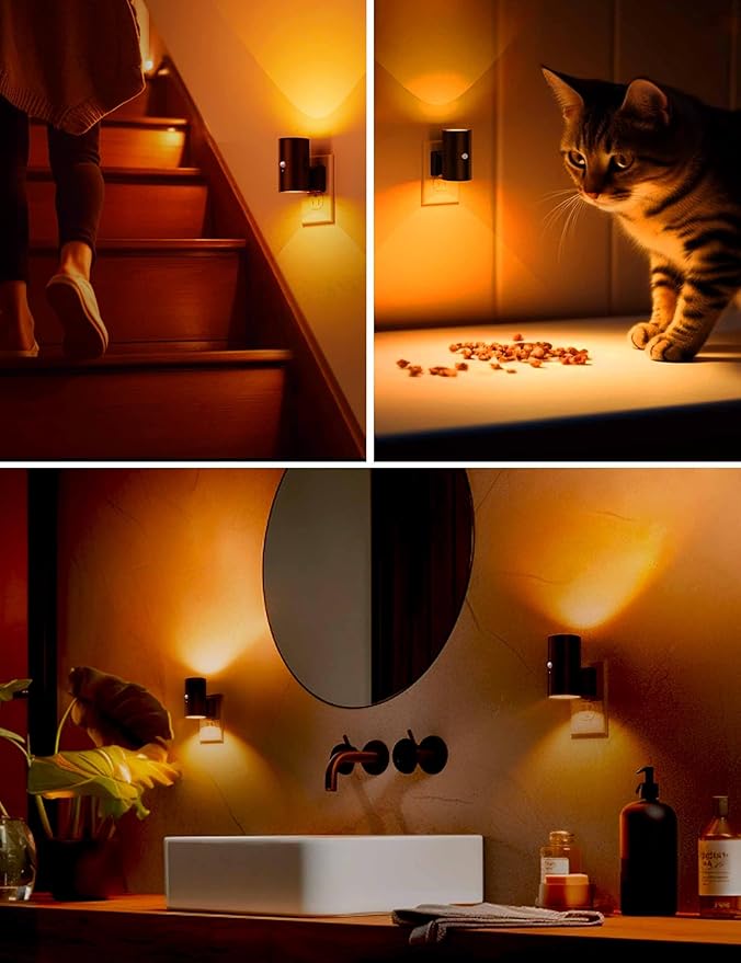 L LOHAS LED Motion Sensor Night Light, Amber Nightlights, [2 Pack] Motion Activated Nightlight, Dimmable Night Light, Yellow Nightlight, 0-100LM, Sleep Light for Bathroom Hallway Bedroom Stairway