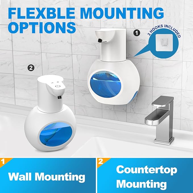2 Pack Automatic Foam Hand Soap Dispenser Rechargeable Touchless Wall Mount Foaming Soap Dispenser 15oz/420ml 4 Adjustable Levels Infrared Sensor Electric Dispenser for Bathroom Kitchen Office White