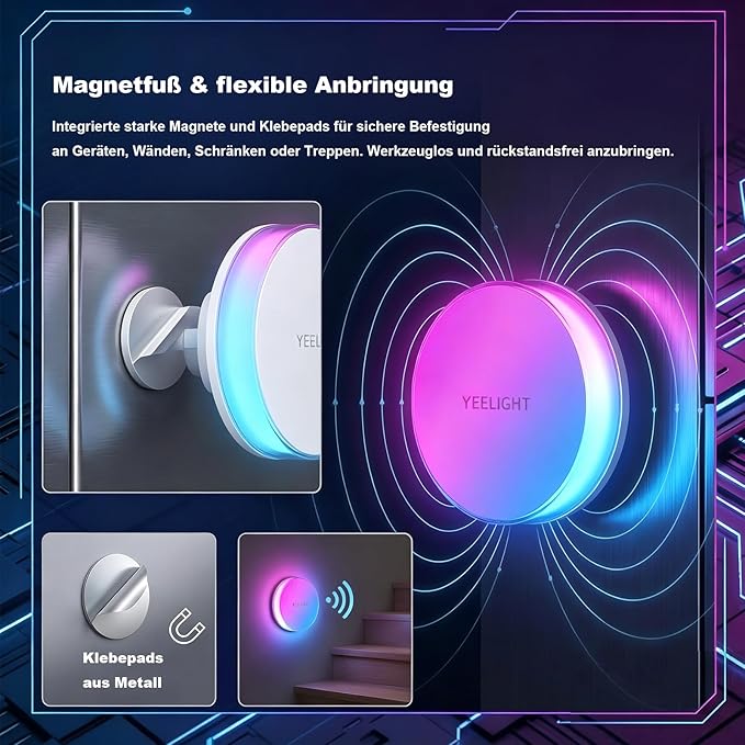 YEELIGHT Motion Sensor Night Light, Rechargeable Magnetic Night Light with 11 RGB Scenes and & Warm White, Type-C Wireless LED Nightlight for Bathroom, Hallway, Stairs, Bedroom, Under Bed
