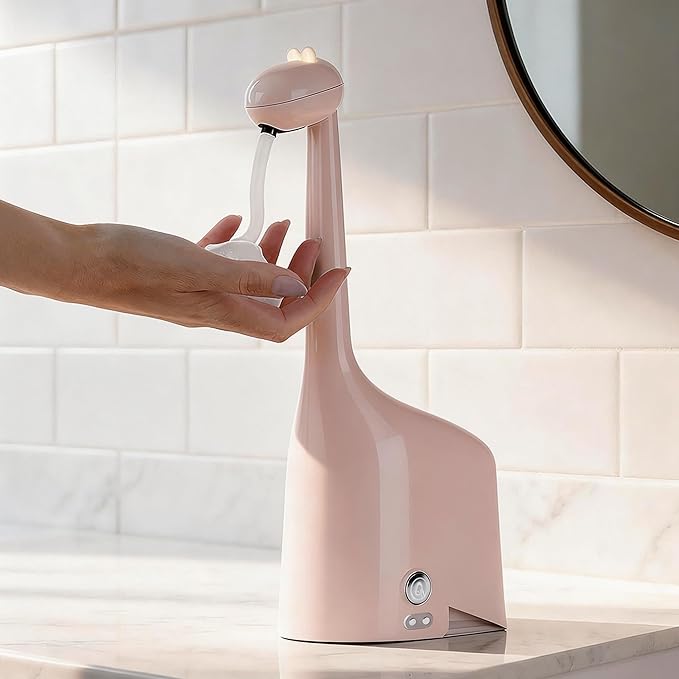 Automatic Soap Dispenser,Cute Dinosaur, Touchless, Rechargeable Foaming Soap Dispenser, 10oz/300ml, 3-Level Adjustable Foam, IPX5 Waterproof for Bathroom, Kitchen, Hotel,Restaurant, Pink