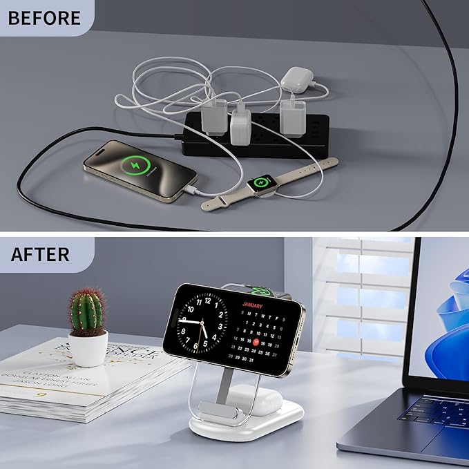 RYND 2026 Travel Wireless Fast Charging Station,Magnetic 3 in 1 Charger with Light for iPhone16 15 14 13 12 Pro Max Plus,Apple Watch Series & Air pods 4 3 2 Pro-Gifts for Wife & Husband(Pink)