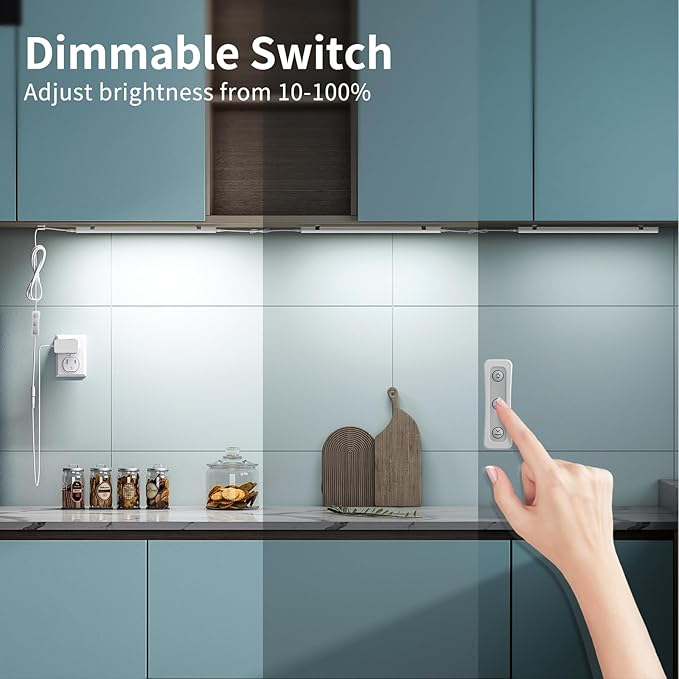 ASOKO Dimmable Under Cabinet Lighting for Kitchen - 6 Pcs 12 inches Linkable Counter Light Bars, Led Closet Light Daylight White 4500K,DC24V 1360Lumens,20W Led Shelf Lighting (ETL Plug)