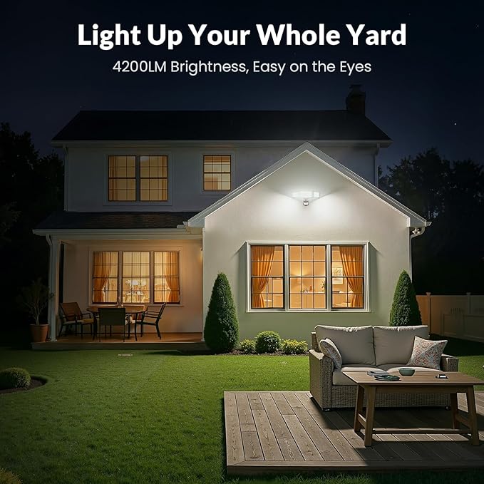 LEPOWER LED Security Light Motion Sensor Light Outdoor, 38W 4200LM Motion Security Light, 5500K, IP65 Waterproof, 3 Head Motion Detected Flood Light for Garage, Yard, Porch (Brown)