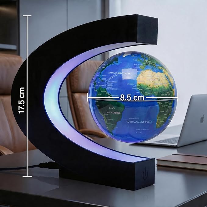 Magnetic Levitation Floating Rotating World Globe with LED Frame Lights, C Shape Levitating Globe, Touch Switch Night Light, Cool Tech Gifts for Men Dad Boys Kids, Office Desk Decor and STEM Gift