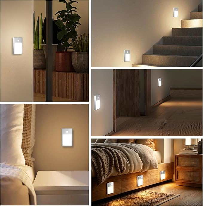 VST Motion Sensor Step Night Light, Rechargeable Battery Powered Led Light with Magnetic Suck Installation for Bedroom Hallway Stair Nursery Kids Room (2.68 inch 3000K 6Pack Silver)