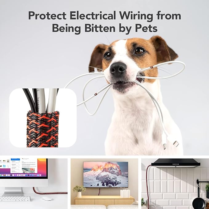 AGPTEK Cable Sleeve, 10ft - 1.2 inch Cable Management Desk Cord Cover Organizer Wire Hider for Home Office Computer TV Wire Loom Tubing Pet Proof Cord Protector from Cat Dog Chewing, BlackRed
