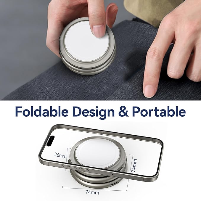 KU XIU X63 Natural Titanium 3 in 1 Charging Station for Apple, Aluminum Alloy Foldable Magnetic Wireless Charger, Travel Stand for iPhone 17/16/15/14/13/12, Apple Watch & AirPod,with 20W Adapter
