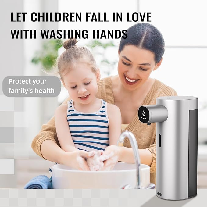 Automatic Liquid Soap Dispenser Touchless, USB Rechargeable Smart Hand Soap Dispenser, 13.5oz/400ml, 3-Level Adjustable, Compatible with Thick Thin Dish Soap for Bathroom Kitchen, Clog-Free (Silver)