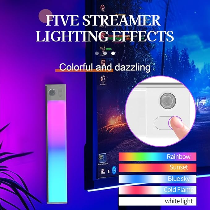 Rechargeable LED Night Light (1-Pack), 11.8" Motion Sensor Under Cabinet Light with 7-Color Ambient & Cool White, Magnetic Auto On/Off Wireless Wall Sconce for Closet, Staircase, Kitchen