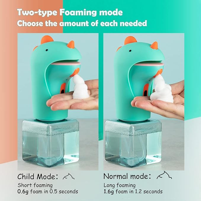 Seawah Automatic Soap Dispenser for Kids,IPX6 Waterproof Cute Dinosaur Foam Smart Hand Foaming Touchless Soap Dispenser for Bathroom Countertop, 8.7oz/250ML