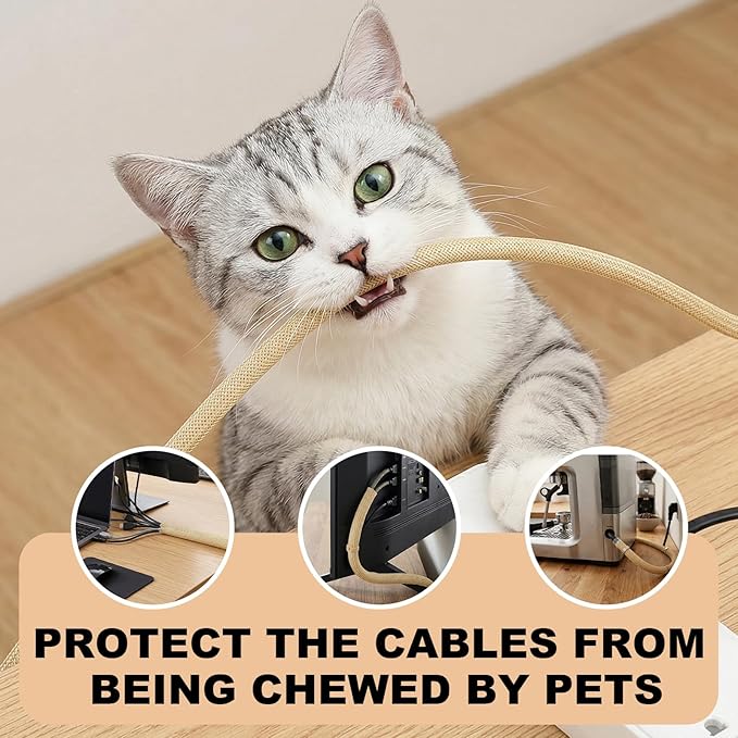 AGPTEK Cable Sleeve, 20ft - 1 inch Cable Management Desk Cord Cover Organizer Wire Hider for Home Office Computer TV Wire Loom Tubing Pet Proof Cord Protector from Cat Dog Chewing, Wood Color