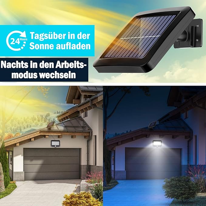 MPJ Solar Light Outdoor,56 LED Solar Light Outside with Motion Detector, IP65 Waterproof, 120° Lighting Angle, Solar Wall Light for Garden with 16.5ft Cable, 2 Pack