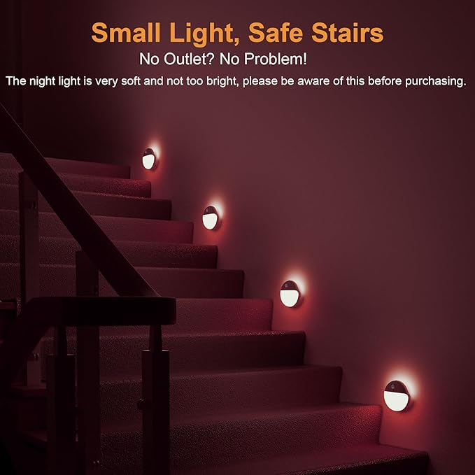 YUNLEX 2 Pack Red Night Light, Battery Operated Night Light, 2.6" Small Sticky Lights, Dimmable Motion Sensor Light, 3 Light Modes, Portable LED nightlight for Baby, Kids, Sleep, Bedroom, Bathroom