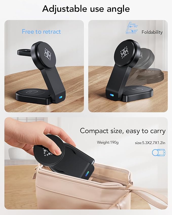 3 in 1 Wireless Charging Station Compatible with Apple,Foldable Magnetic Wireless Charger for iPhone 17/16/15/14/13/12,Apple Watch Series 11/Ultra 3/SE 3/10/9/8/7/6/5/4,Air-Pods Pro 3/4/3/Pro/2(Black)
