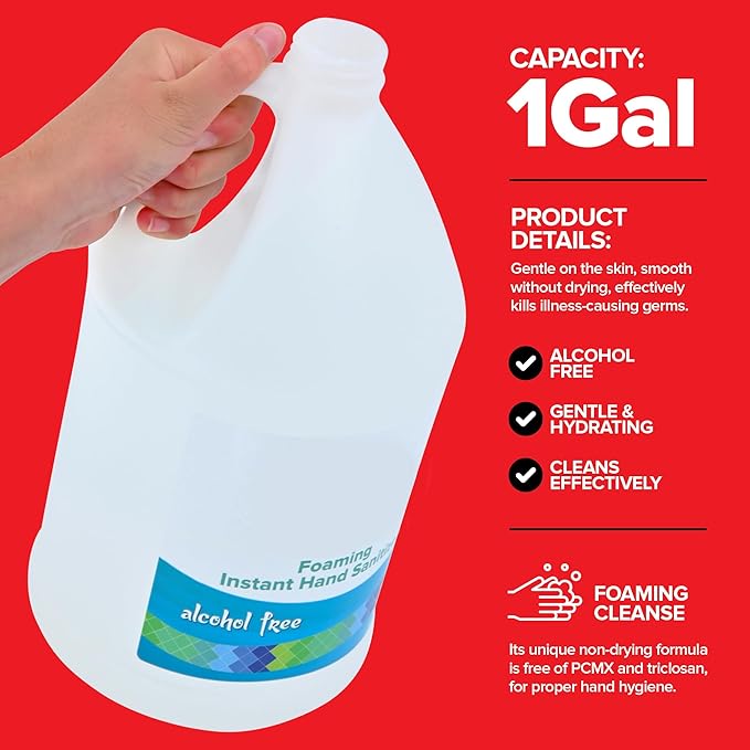 1 Gallon Foaming Hand Sanitizer Refill for Hand Sanitizer Pump and Automatic Dispensers, Fragrance Free and Alcohol Free Hand Sanitizer for Sensitive Skin, Liquid Hand Sanitizer Refill