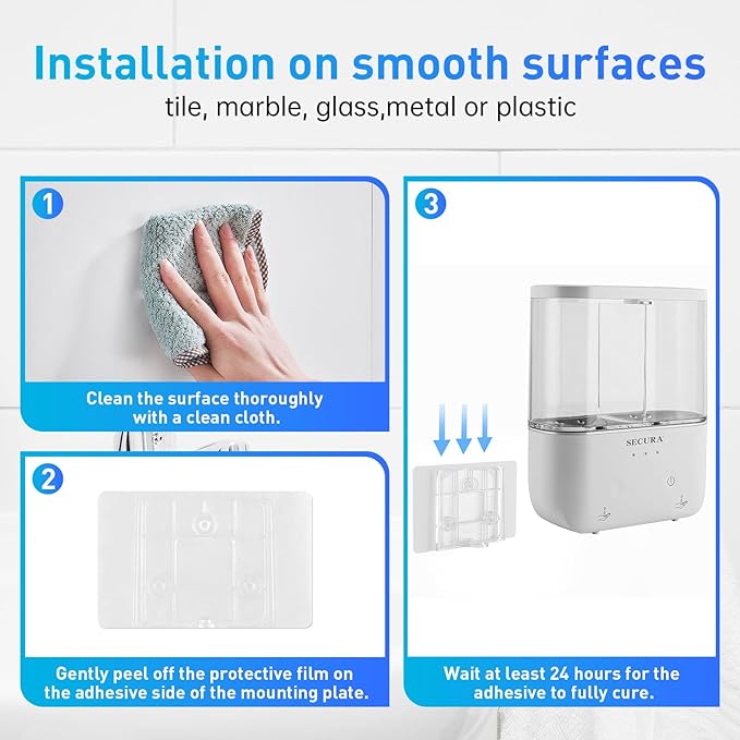 Secura Brands Touchless Wall Mounted Dual Automatic Soap Dispenser – 2 x 17 fl oz. Chambers Rechargeable Liquid Soap Dispenser Prefect for Bathroom & Kitchen (White)