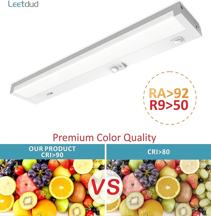 Leetdud Under Cabinet Lighting Motion Sensor Hardwired, 18 Inch 9W Dimmable, 5 CCT 2700/3000/3500/4000/5000K, Eyes Care Design Linkable Under Counter Lights for Kitchen, Sink, ETL Listed, White