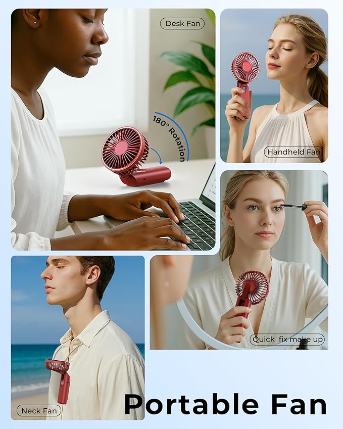 Portable Handheld Fan, 4000mAh, 180 Adjustable, 6 Speed Wind, Display Electricity in Real Time, USB Rechargeable Foldable Personal Fan