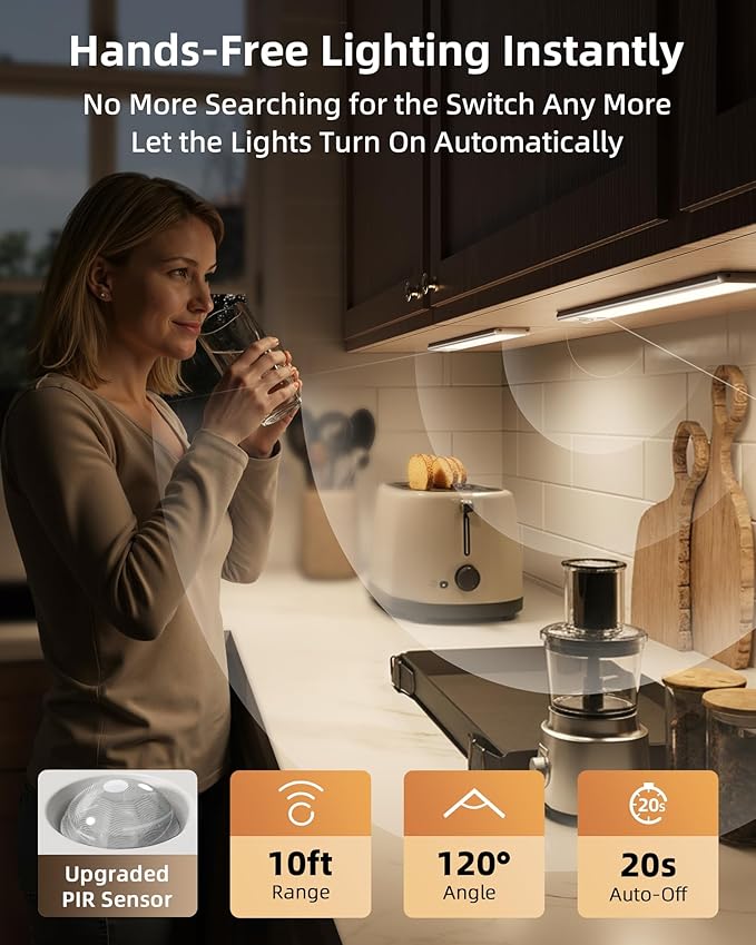 EZVALO Under Cabinet Lighting, 3500mAh Rechargeable Motion Sensor Light Indoor, 3 Color Temps, 5-Level Dimmable Magnetic Wireless Closet Lights for Kitchen, Pantry, Stairs (2 Pack)