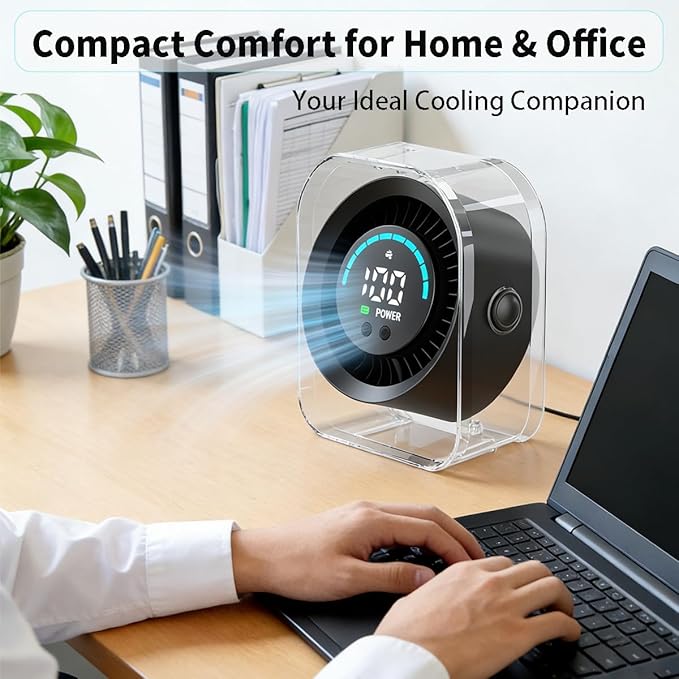 Small Desk Fan, Quiet Desktop Fan with Turbo Airflow, Rechargeable Mini Table Fan 100 Speed Wind Adjustable, Travel Fan for Sleeping 360° Rotating, Portable battery operated fan for Office Home Travel
