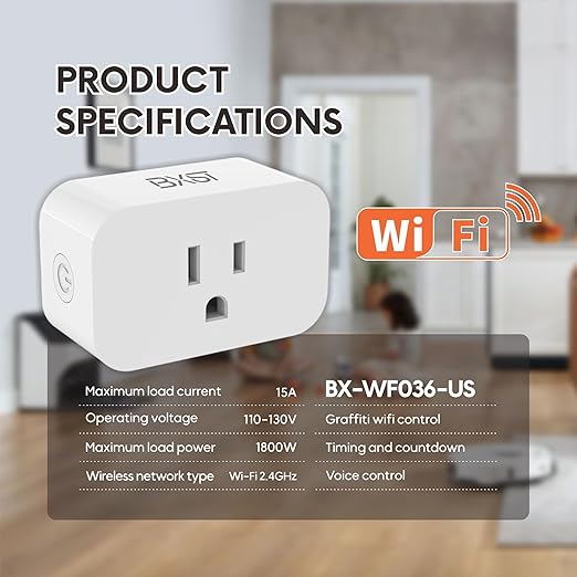 BXST Smart Plug, WiFi Smart Plugs Work with Alexa and Google Home, 15A/1800W Max, Smart Outlet Timer with APP Remote Control, Voice Control, 2.4GHz Wi-Fi, No Hub Required, CE FCC Listed (2, White)