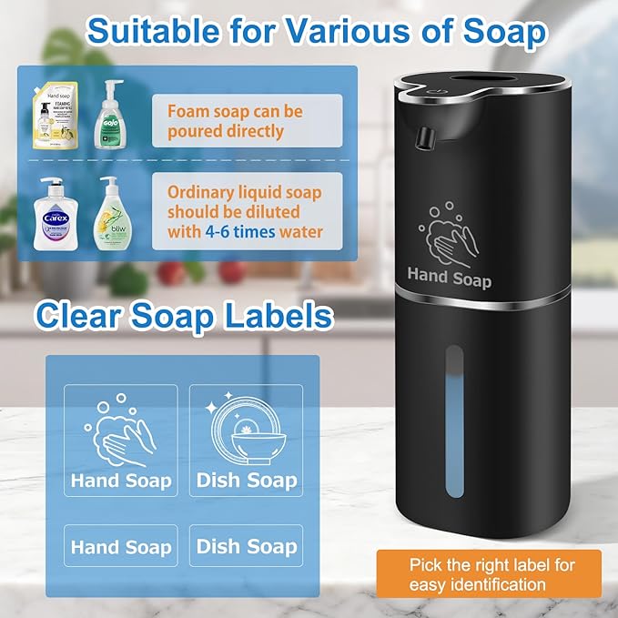 Automatic Foaming Soap Dispenser with Digital Display, 6-Level Foam Adjustable, Rechargeable, 12.8oz/ 380ml Wall Mounted Touchless Hands Free Auto Dispenser for Kitchen, Bathroom, Hotel, Restaurant