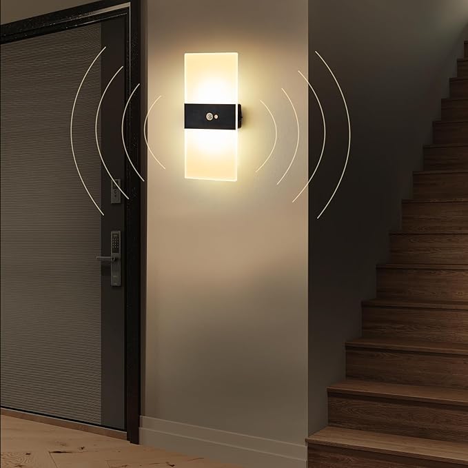 Motion Sensor Wall Light, Rechargeable LED Wall Sconce, Dimmable Magnetic Night Light, 3000K Warm White Wireless Lamp, Battery Powered Indoor Hallway Stairway Closet Bedroom, 2 Pack