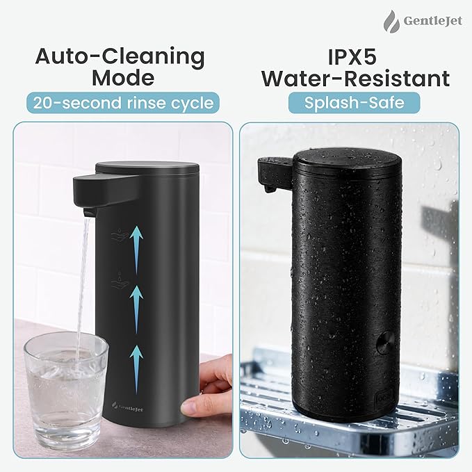 GentleJet OpalDrop Automatic Liquid Soap Dispenser for Kitchen Sink Touchless No-Drip Pump, USB-C Rechargeable, 304 Stainless Steel, IPX5 Water-Resistant, 270 ml