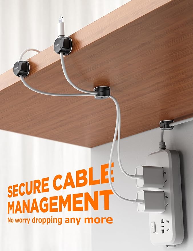 Chfeila 8 Pack Cable Clips [Dual Spring & Clasp] Cable Management, Max Secure Adhesive Cord Organizer, Cord Holder for Nightstand, School Office, College Dorm Essentials, Desk Accessories & Decor