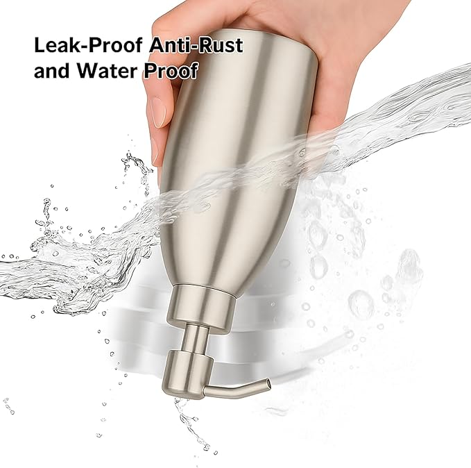 304 Stainless Steel Soap Dispenser 16oz Rust-Proof Liquid Soap Pump Bottle for Kitchen or Bathroom Countertop Hand Dish Lotion Leak-proof (Brushed Nickel)
