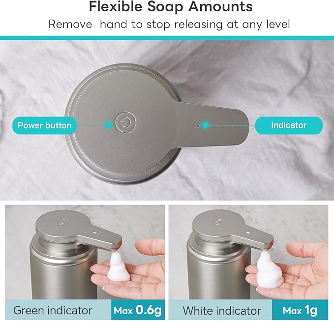 Automatic Soap Dispenser Stainless Steel Touchless Foaming Soap Dispenser for Bathroom Auto Rechargeable Hand Soap Pump (Silver)