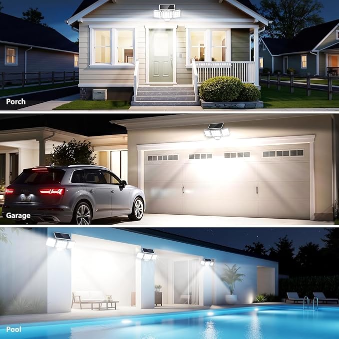 WdtPro Solar Lights Outdoor Motion Sensor 4Pack, 3500LM Bright Solar Flood Lights Outdoor, Adjustable & Upgrade Glass Panel, Wireless LED Solar Powered Security Spot Lights Waterproof for Yard-White