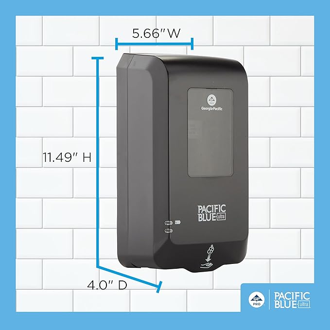 Georgia-Pacific (53590) Pacific Blue Ultra Automated Soap Dispenser, Black, Wall Mounted, Easy To Install & Maintain, Batteries Included