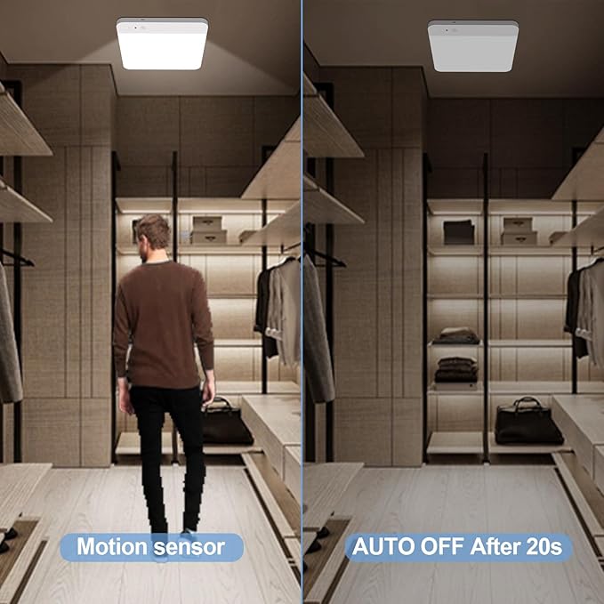 Rechargeable Motion Sensor Closet Light with Remote - Motion Sensor Ceiling Light, 400LM Magnetic Wireless Battery Operated Lights for Bathroom Shower Pantry Stairs Hallway Laundry Porch -2Pack