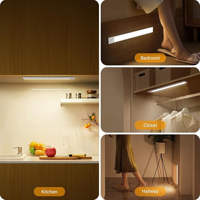 BLS Under Cabinet Lights, 74 LED lights Battery Operated Motion Sensor Light Indoor, USB C Rechargeable Closet Lights Motion Sensored, 2200mah Wireless Magnetic Light for Kitchen Night Stairs (2 Pack)