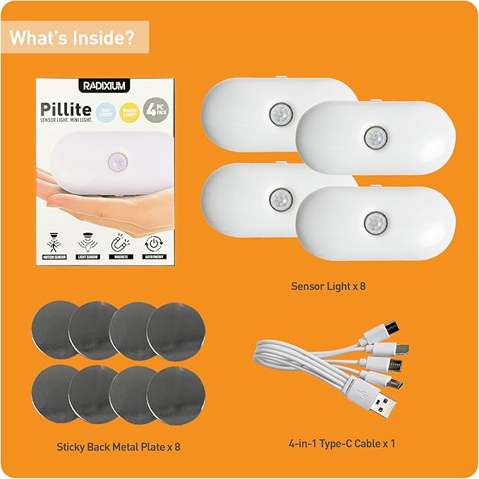 Rechargeable Motion Sensor Night Light, 2-Color White & Warm Toilet Light with Auto/On Mode, Magnetic & Adhesive Installation for Bathroom, Bedroom, Hallway (4 Pack)