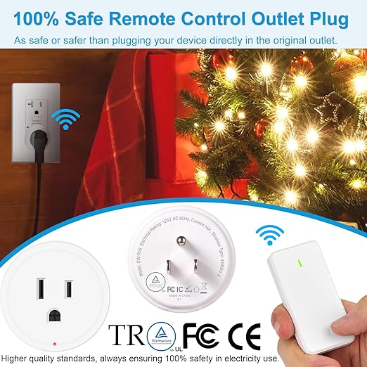 Wireless Wall Switch Remote Control Outlet,GreenCyle 2 Set Remote Control Outlets Plug Switches,15A/1500W,TUV List,No Wiring Needed,300ft RF Range,for Lamp,Fans,Household Appliances