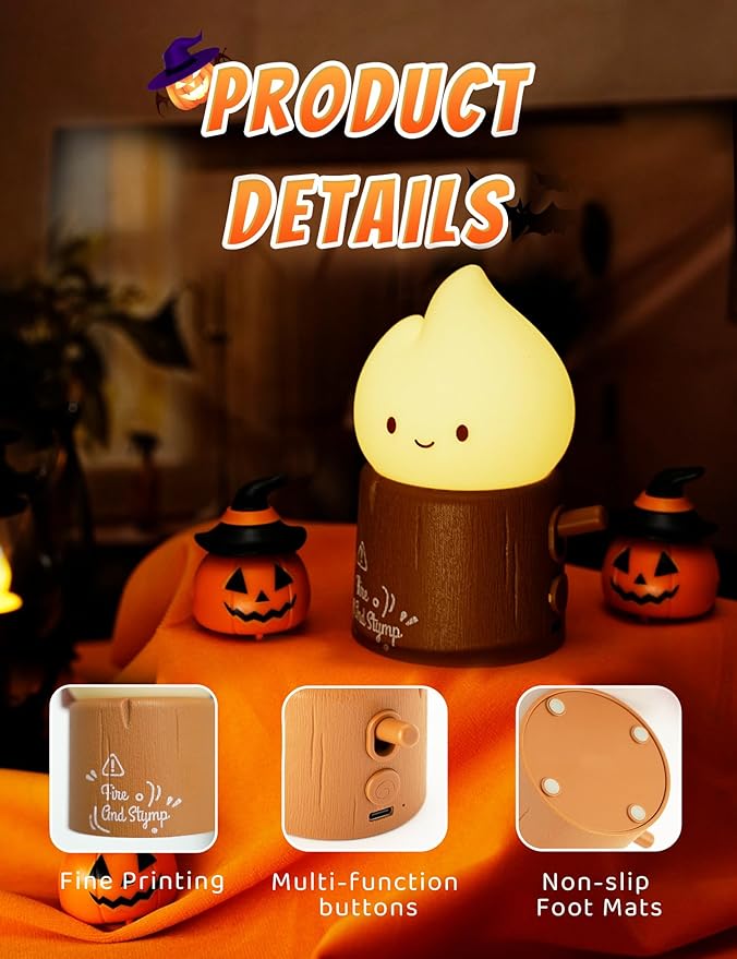 WANIDEA Flameless Candles Lamp, Cute Night Light,Torch Stump Light, LED Tea Lights Candles Rechargeable Night Light,Suitable for Kids lamp Bedroom,Outdoor,Camp, Gift, Christmas,Halloween