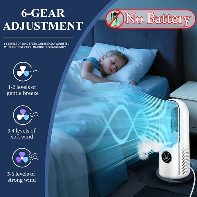 Bladeless Desk Fan, Desktop Bladeless Fan for Desk Office Home Bedroom (No Battery)