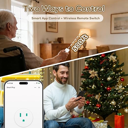 NineLeaf Slim WiFi Smart Plug w Switch, Remote App Control, 15A/1500W, Compatible with Alexa/Google Home via Tuya, Compact Design Control Anywhere,Timer/Schedule, TUV FCC, 2.4G Only(1Remote 4Outlets)
