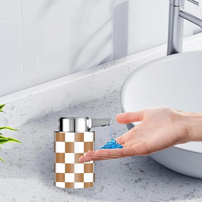 Automatic Soap Dispenser,soap Dispenser Dish soap Dispenser Hand Bathroom Touchless with Infrared Sensor （Brown White Grid）