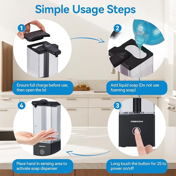 Automatic Soap Dispenser,Touchless Dish Soap Dispenser,16.5oz/490mL Wall Mounted,USB Rechargeable,3 Adjustable Soap Dispensing Levels,Liquid Hand Dispenser for Bathroom,Kitchen,Office(Black)